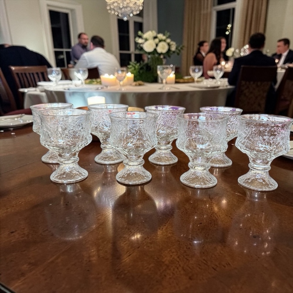 Anchor Hocking Rainflower Vintage Clear Glass Champagne Sherbet Cups Set of 8 - Picture 2 of 7